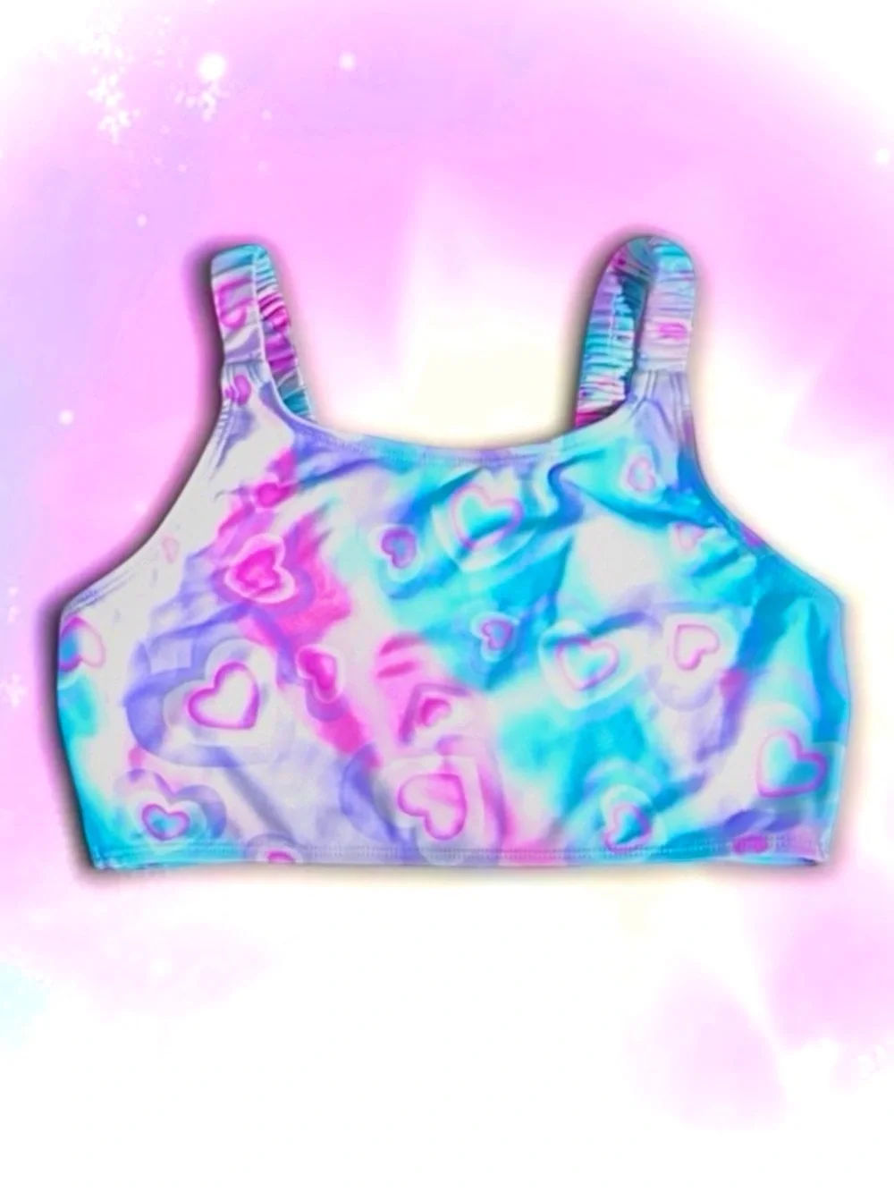 Wonder Nation Girls Heart‑Print Swimsuit Pastel Ombré 2‑Piece L 10–12 EUC